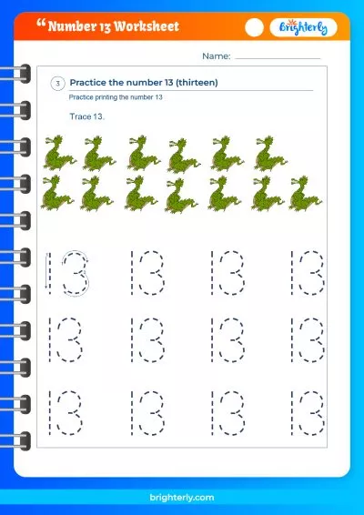 Writing Number 13 Worksheet