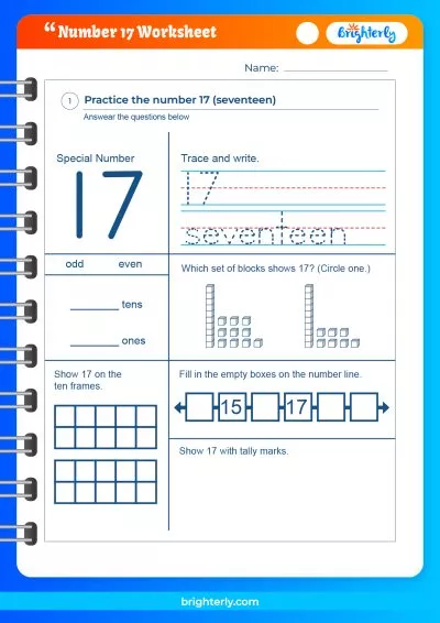 Number 17 Worksheets Kindergarten
