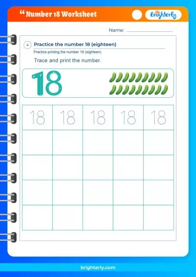 Printable Number 18 Worksheet Preschool