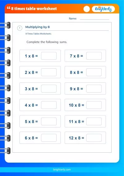 8 Times Table Practice Worksheets