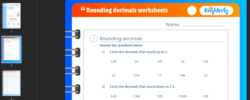 Rounding decimals worksheet: Examples