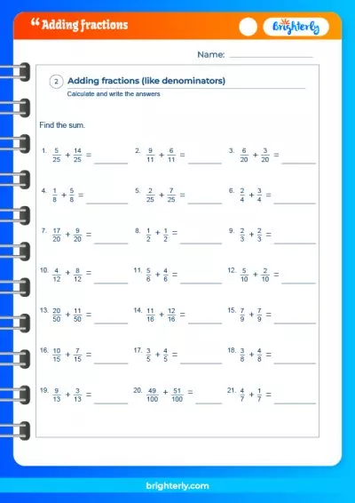 Adding Fractions Same Denominator Worksheet