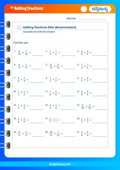 Adding Fractions Like Denominators Worksheet