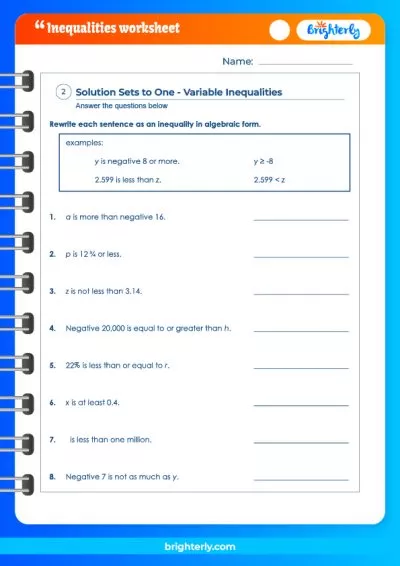 Inequalities Grade 7 Worksheet