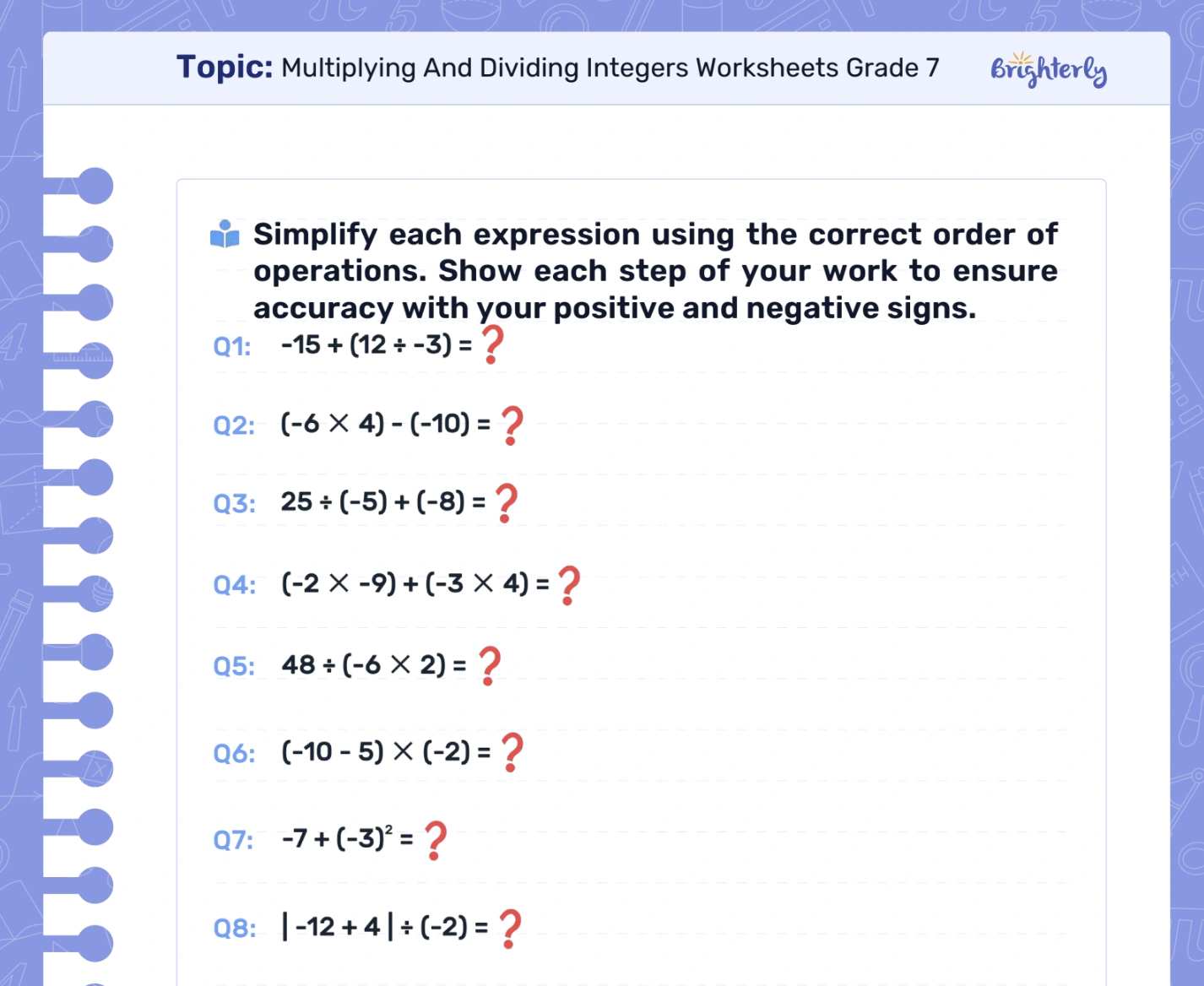 Multiplying And Dividing Integers Worksheets