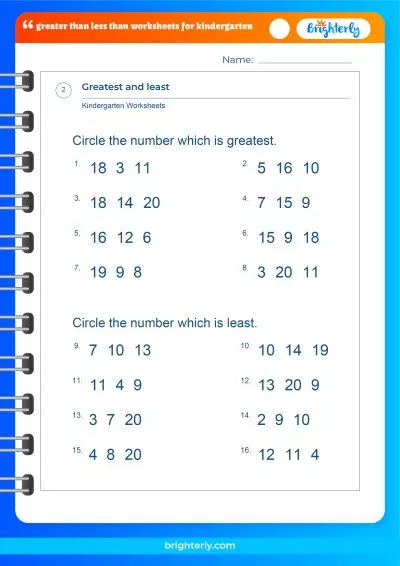 Less Than Worksheets For Kindergarten