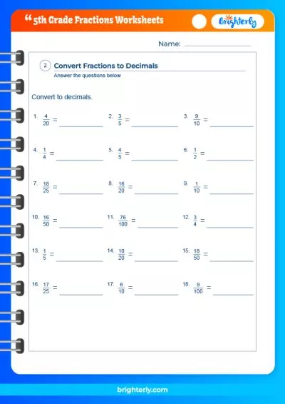 5Th Grade Fraction Worksheets