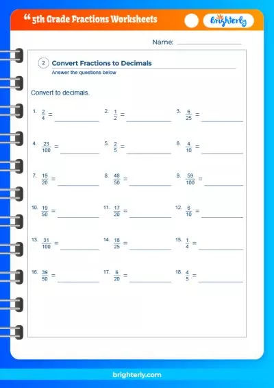 5Th Grade Math Worksheet Fractions