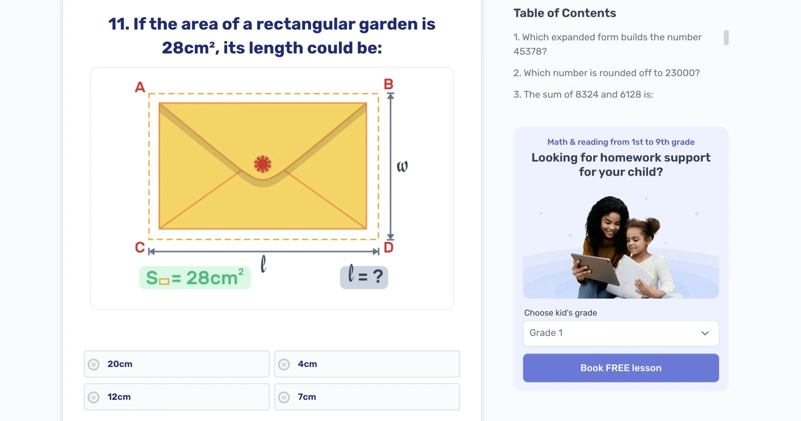 Grade 4 area and perimeter worksheets and tests