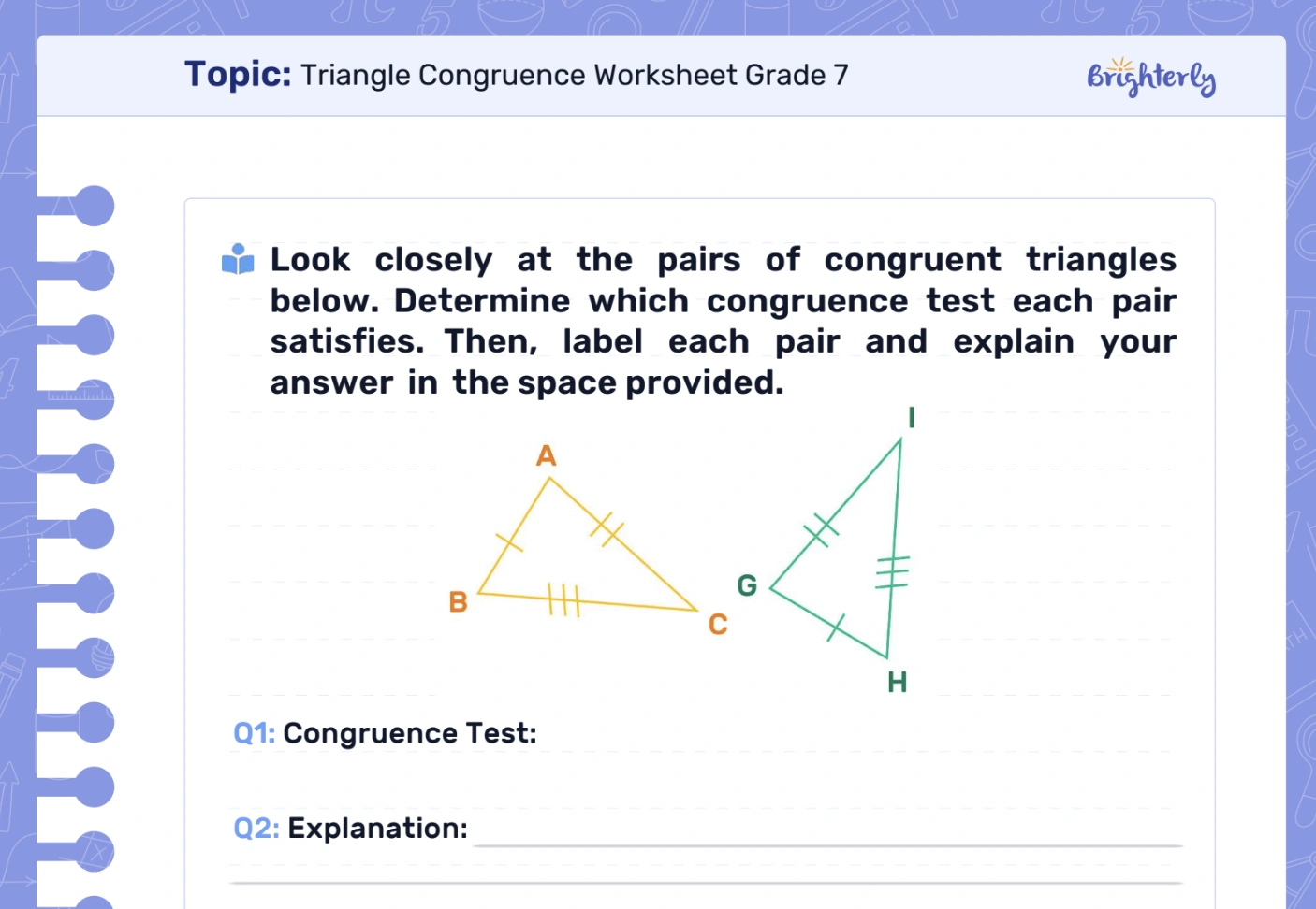 Triangle Congruence Worksheet 7 Grade