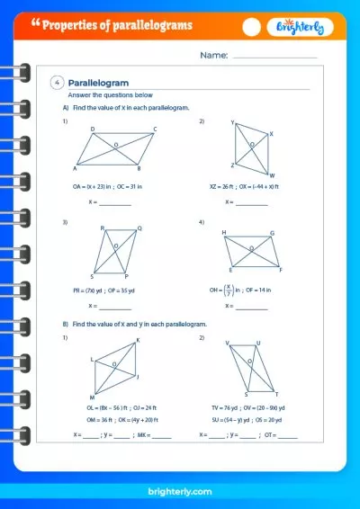 Properties Of Parallelograms Worksheet Answers Pdf