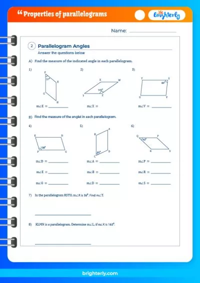 Answer Properties Of Parallelograms Worksheet