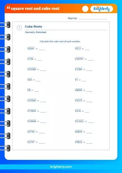 8Th Grade Square Roots And Cube Roots Worksheet