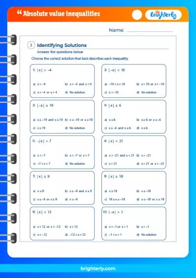 Answer Key Absolute Value Inequalities Worksheet Answers