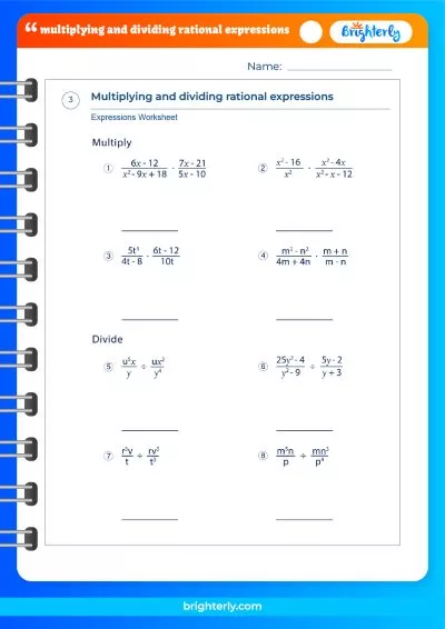 Multiplying And Dividing Rational Expressions Practice Worksheet