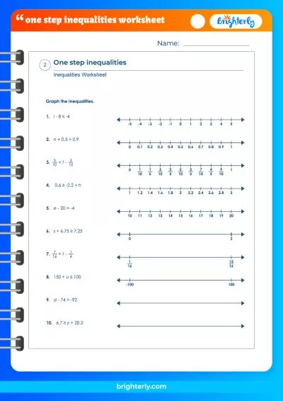 Inequality One Step Worksheet