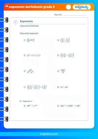 Exponent Worksheets for 8th Grade