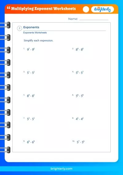 Multiplying Exponents with Different Bases Worksheets
