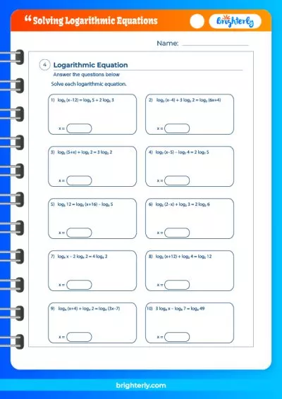 Solving Logarithmic Equations Worksheet Examples