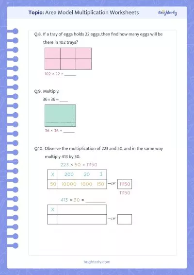 Worksheets Area Model for Multiplication