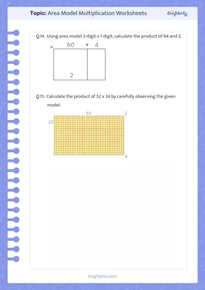 Multiplication with Area Model 2 Square Digits Worksheets