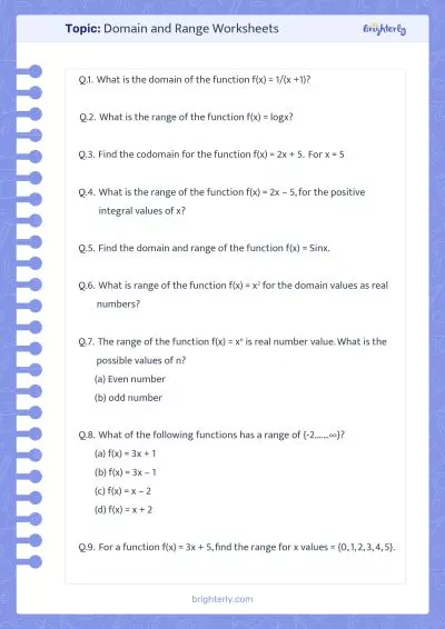 Domain And Range Worksheets Algebra 1
