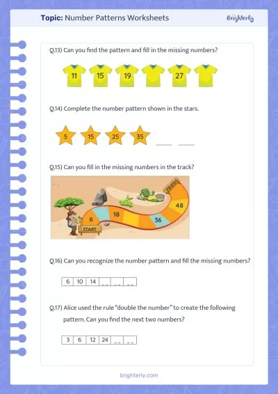Number Patterns Worksheets for Kids