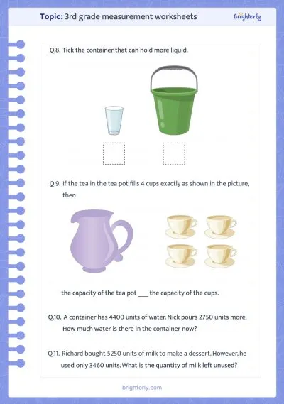 3rd grade measurements worksheet 1