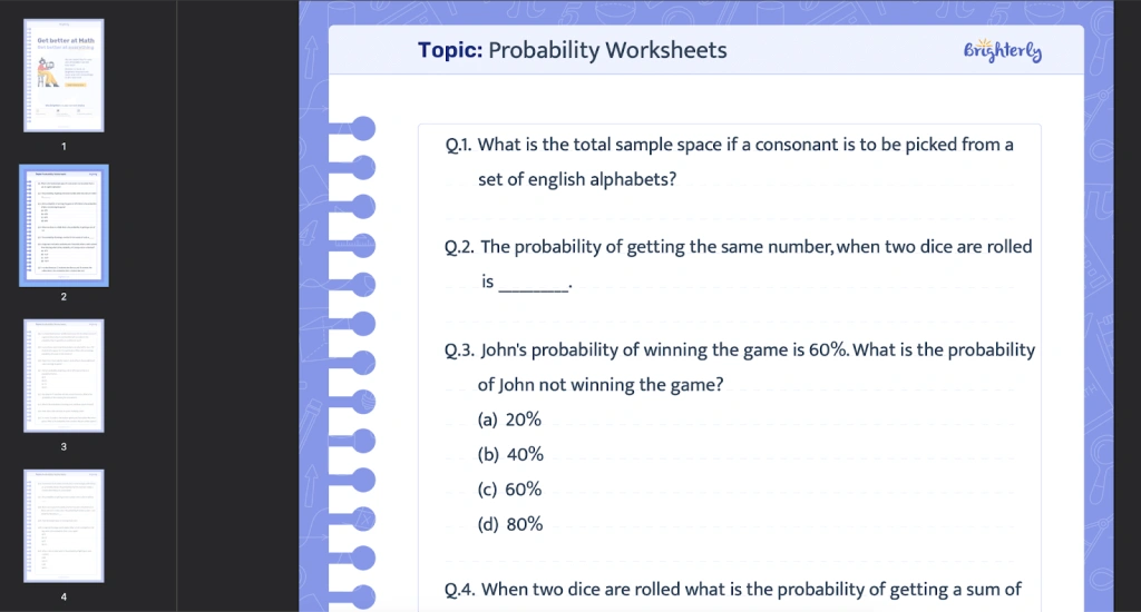 Probability worksheets with answers: Examples