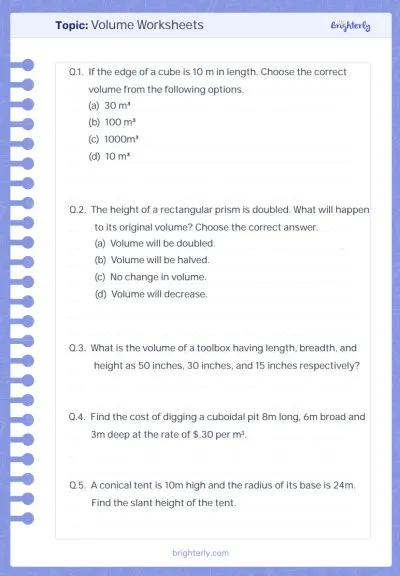 Volume Worksheets