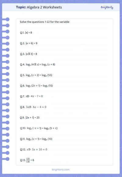 algebra 2 worksheets