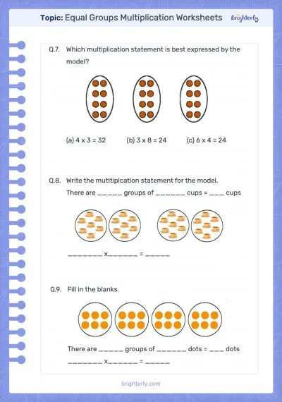 Equal Groups Multiplication Worksheets PDF
