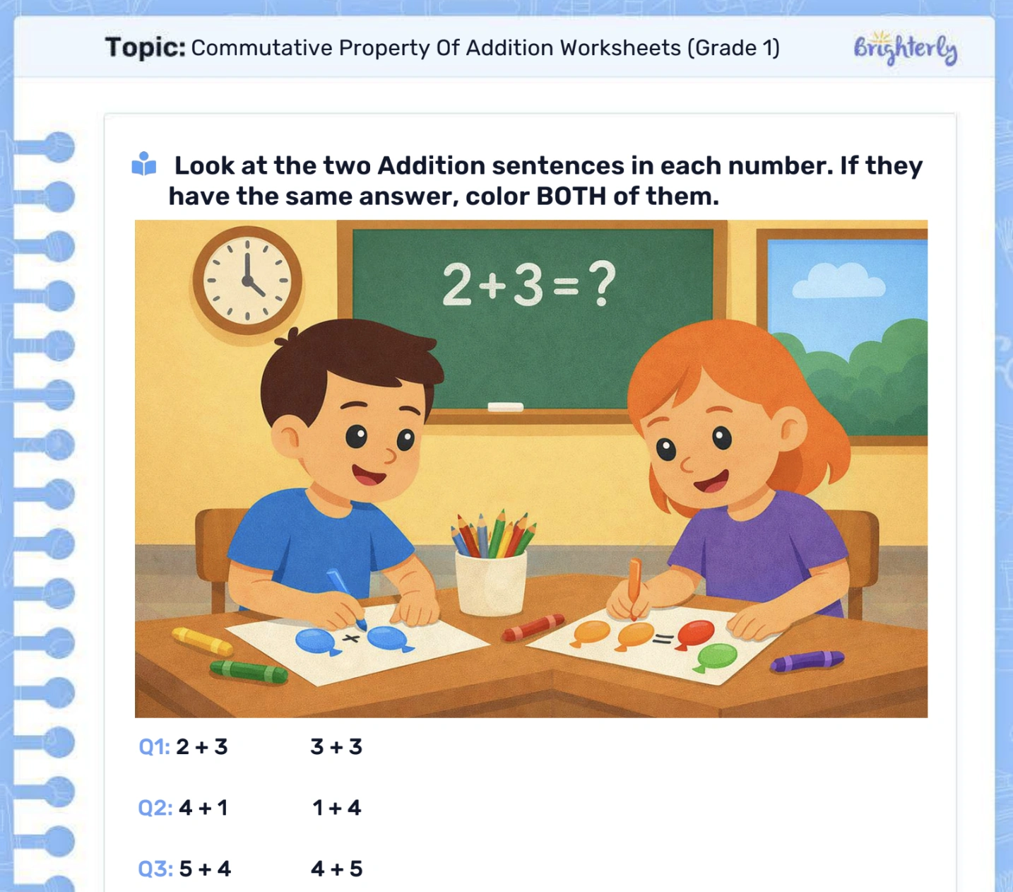 Commutative property of addition example worksheets