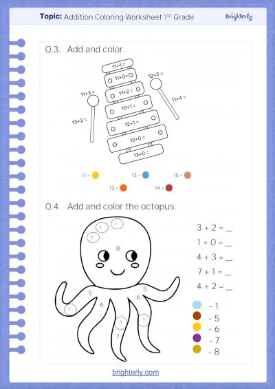 Addition Coloring Worksheet 1st Grade 2
