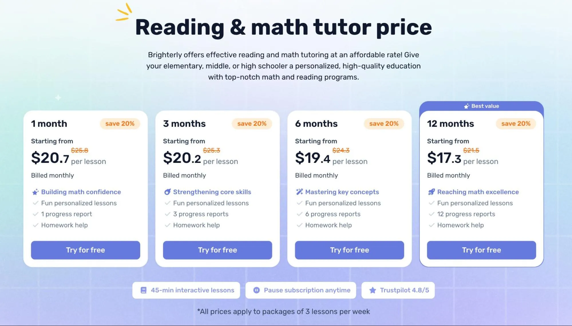 Comprehensive math and reading program