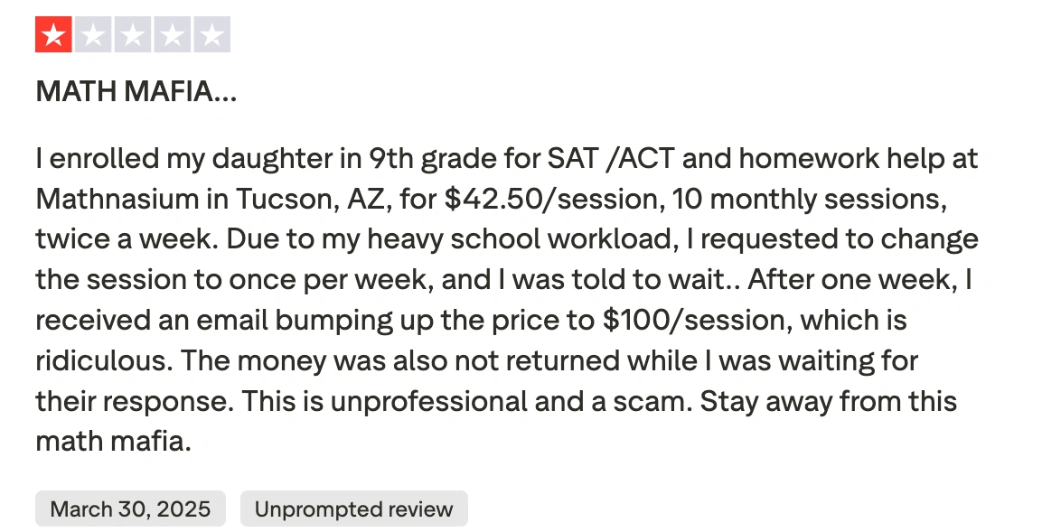 Common Mathnasium complaints