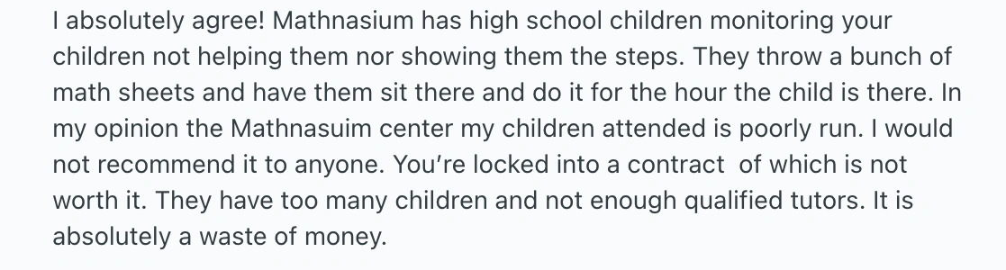 Mathnasium disadvantages