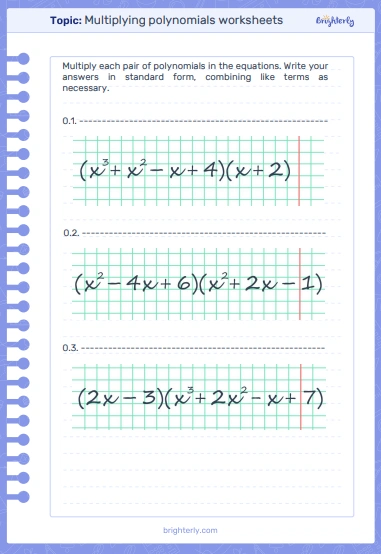 Printable Multiplying Polynomials
