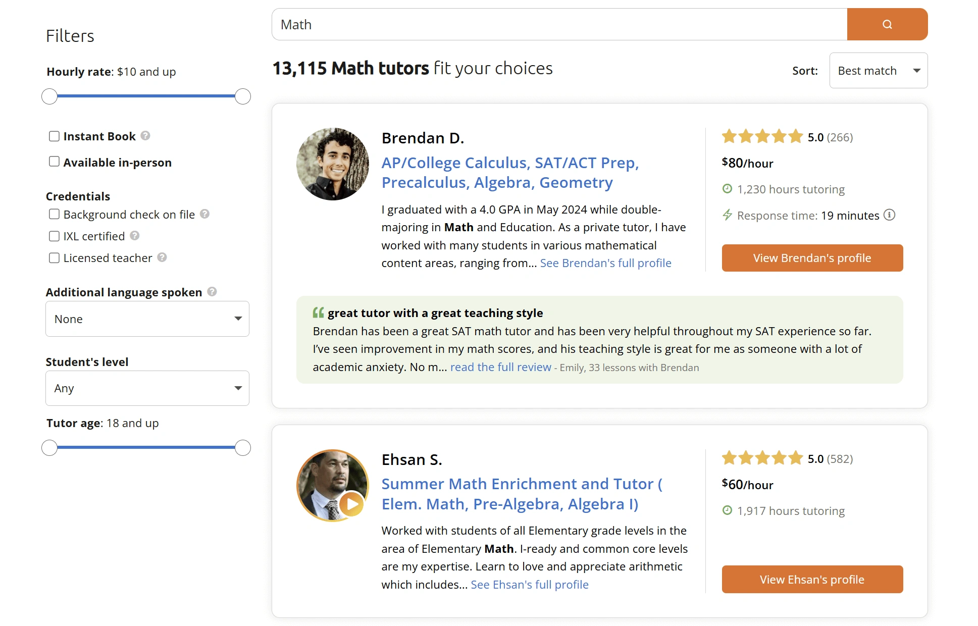 Wyzant reviews: User interface and experience