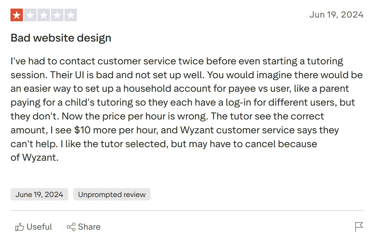 Wyzant reviews: User interface and experience