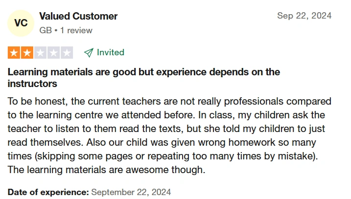 Top cons about Kumon Reading