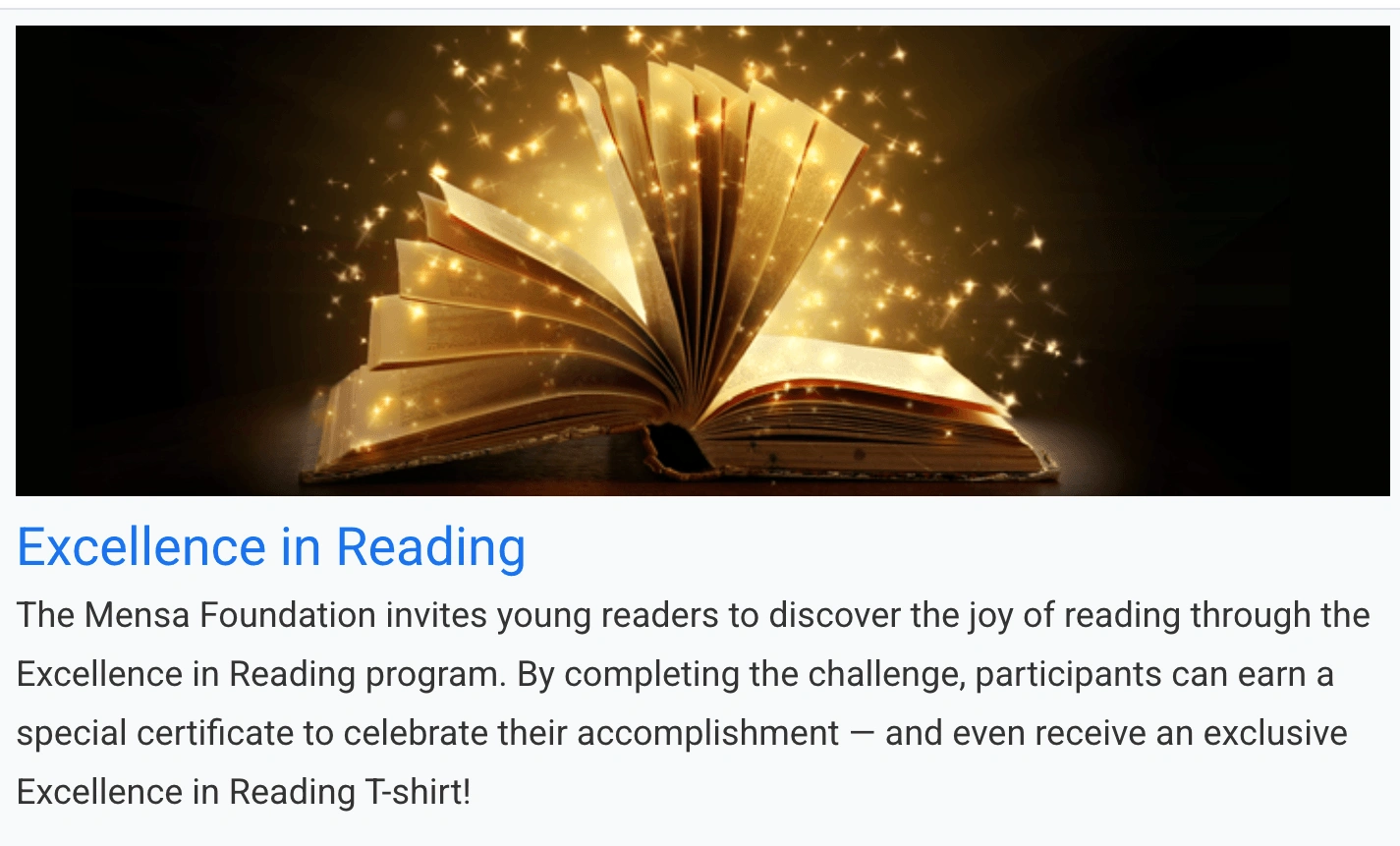 Mensa for Kids Excellence in Reading