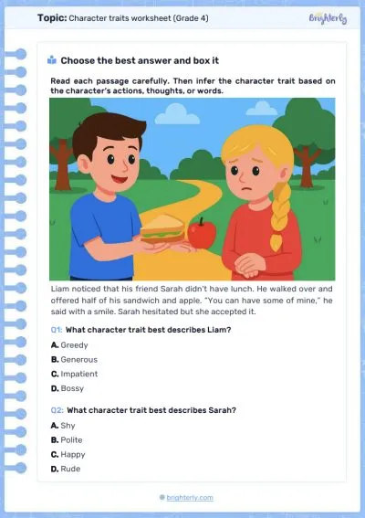 PDF1 Character traits worksheet Grade 4