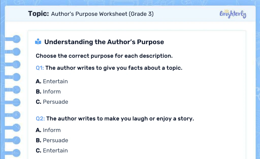 Author's purpose worksheet PDF: Examples