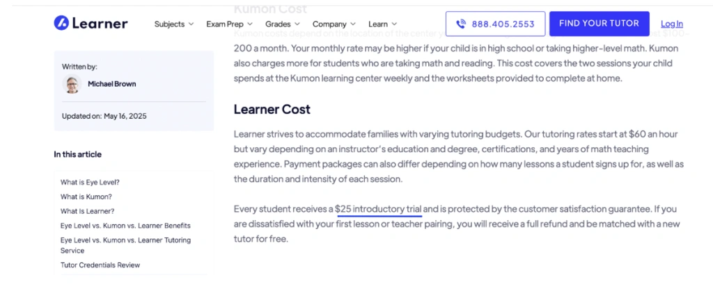 Learner tutoring reviews complaints
