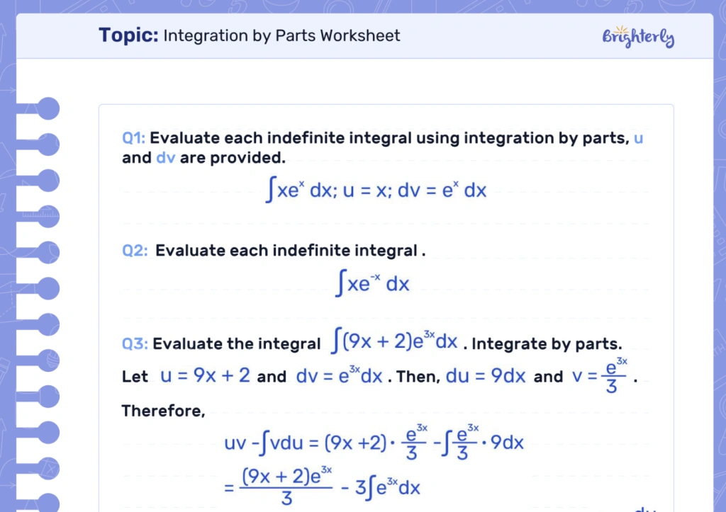 Integrate by parts worksheets: Examples by Brighterly