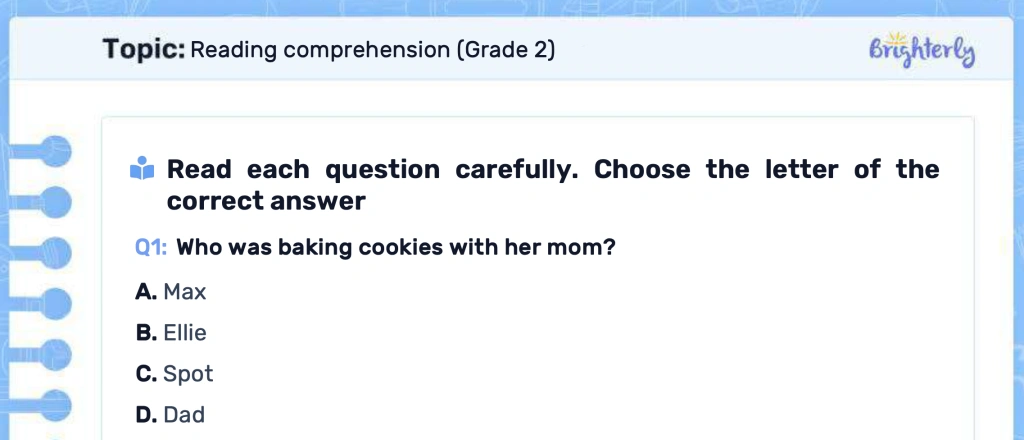 Reading comprehension worksheets for grade 2: Examples