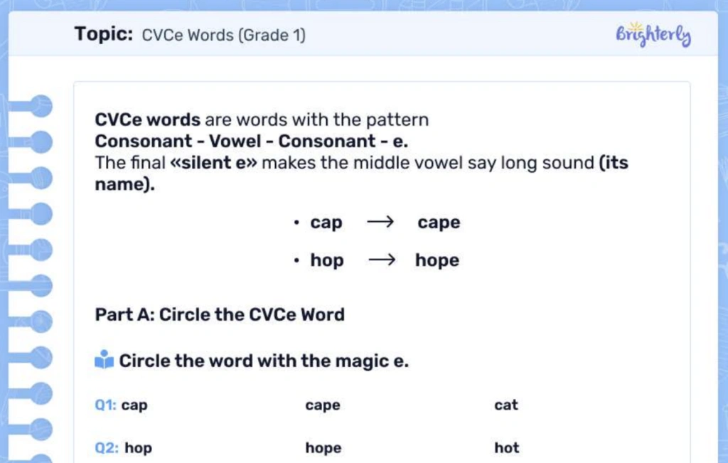 CVCE words worksheets: Examples