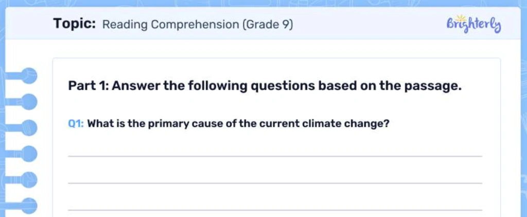 Reading comprehension high school worksheets: Examples