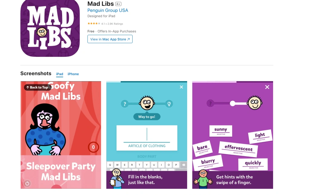 #11 Mad Libs – one of the free creative writing apps for students 